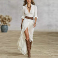 Linnen Maxi Jurk met Beinsplit en Belted voor Dames