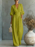 V-Hals Maxi Jumpsuit met Geplooide Details voor Dames