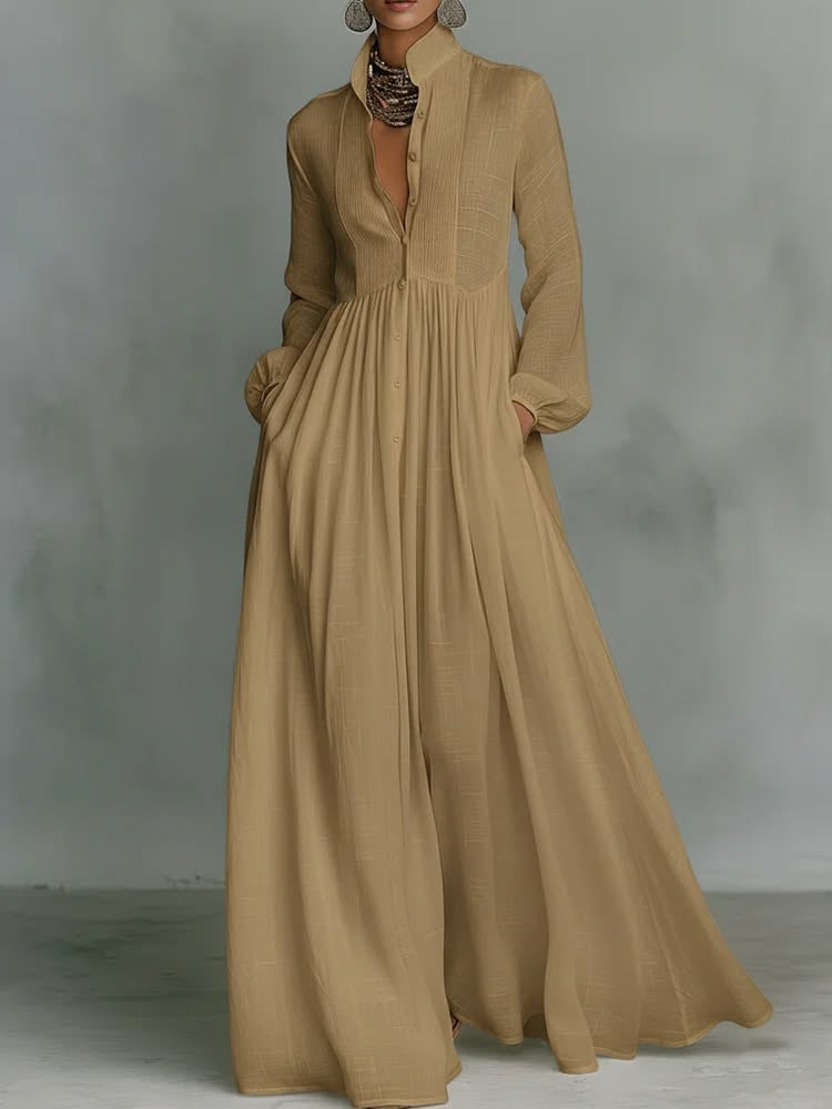 Linnen Maxi Jurk met Knoopsluiting voor Dames