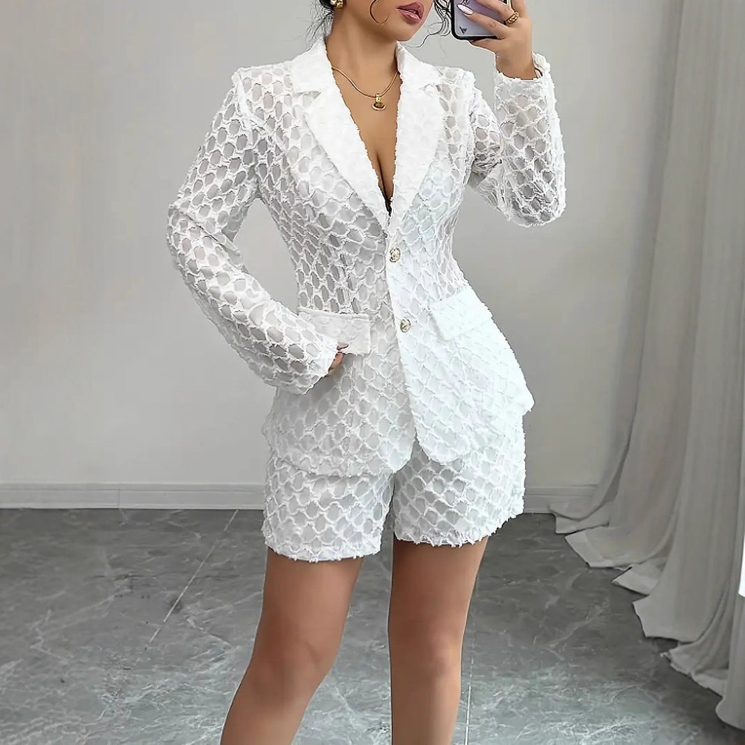Kanten Set met Blazer en Korte Broek voor Dames