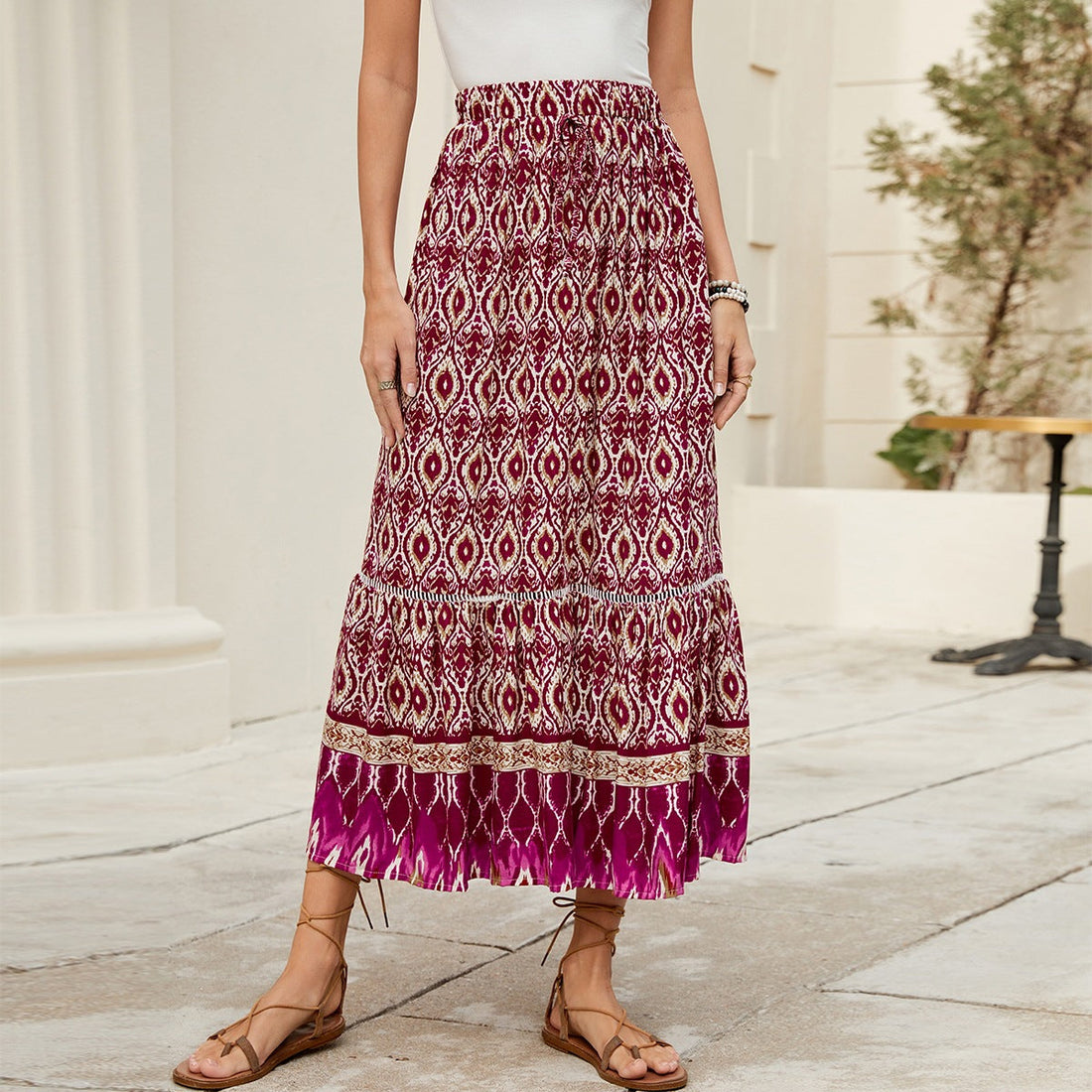 Yara | Boho Maxi Rok met Volumineuze Zoom en Elastische Taille voor Dames