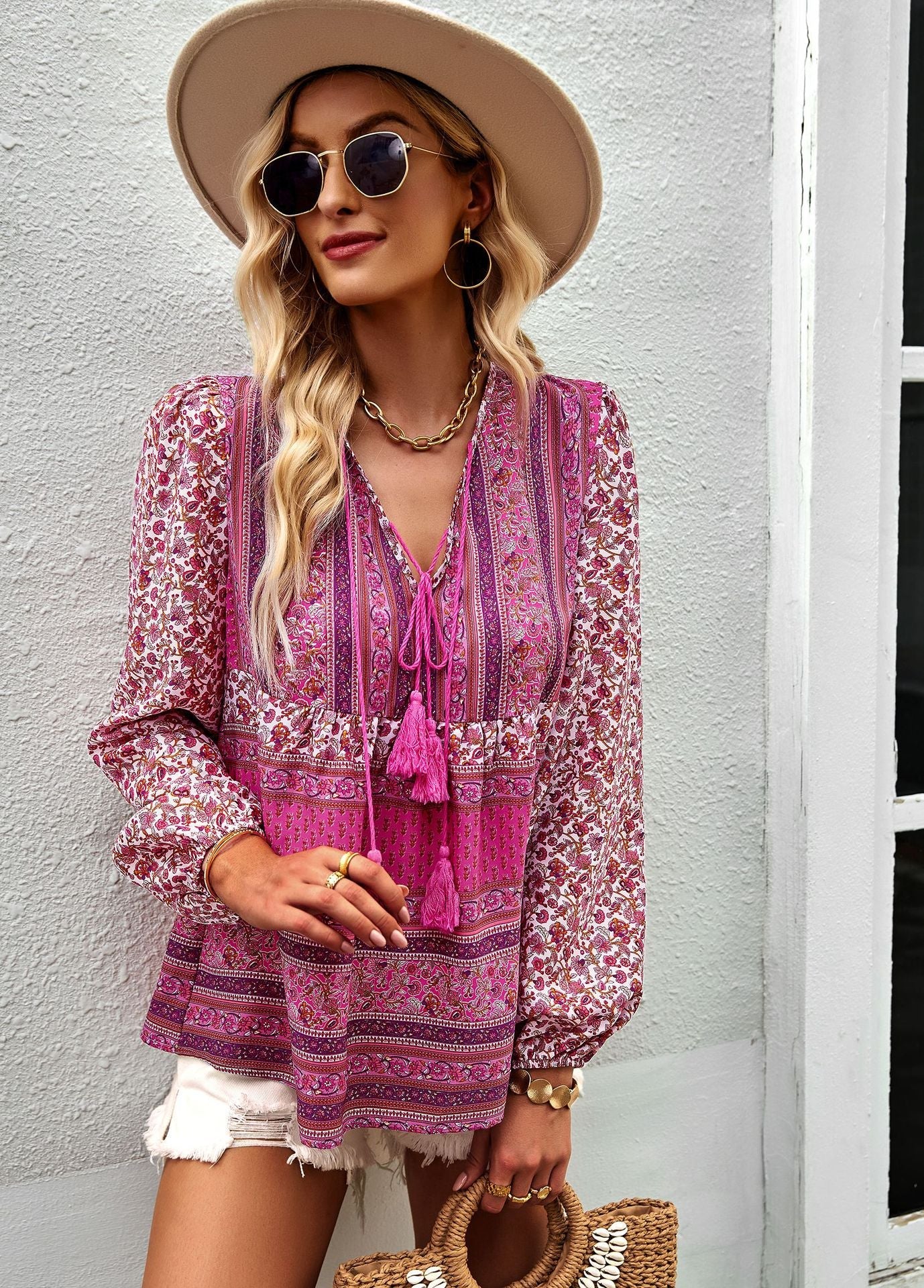 Stella | V-Hals Boho Blouse met Lange Mouwen voor Dames