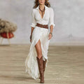 Linnen Maxi Jurk met Beinsplit en Belted voor Dames