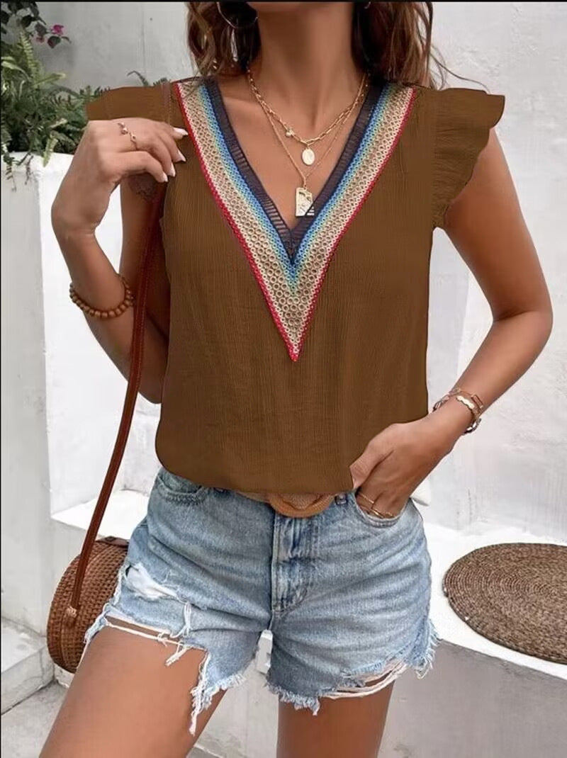 Iris | V-Hals Boho Blouse met Ruches voor Dames