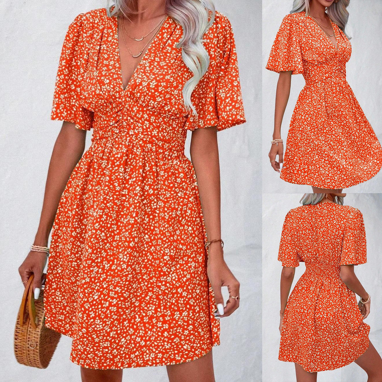 Bloemen Fit-and-Flare Jurk met Korte Mouwen voor Dames
