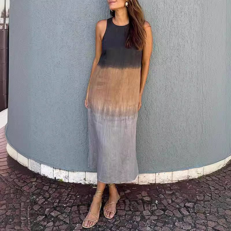 Mouwloze Linnen Maxi Jurk met Beinsplit voor Dames