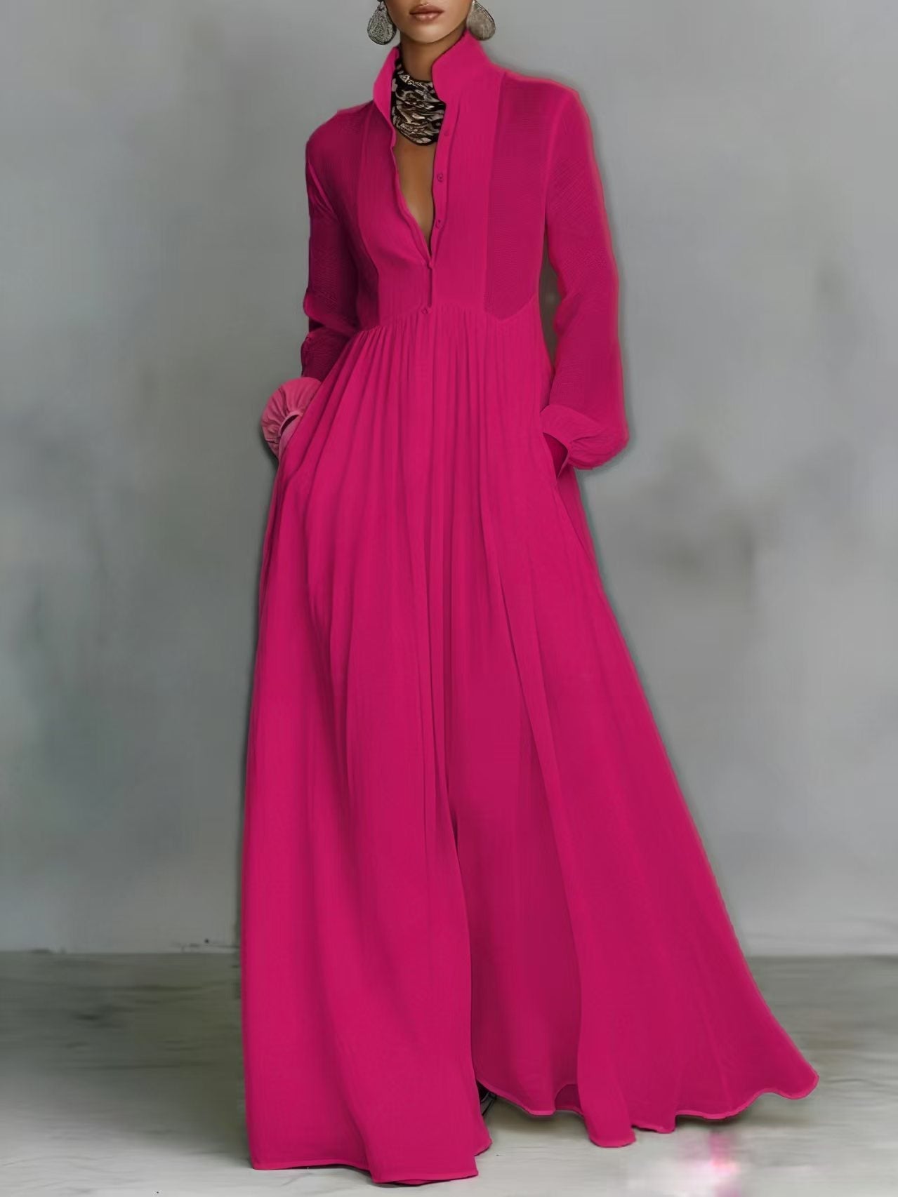 Linnen Maxi Jurk met Knoopsluiting voor Dames