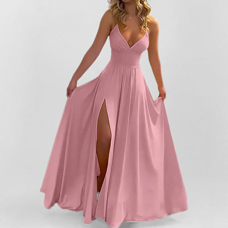 Mouwloze Maxi Jurk met V-Hals en Beinsplit voor Dames