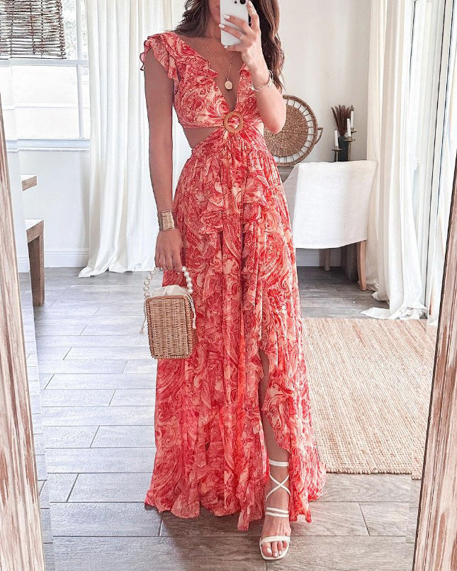 Aeryn | Boho Bloemen Maxi Jurk met V-hals voor Dames