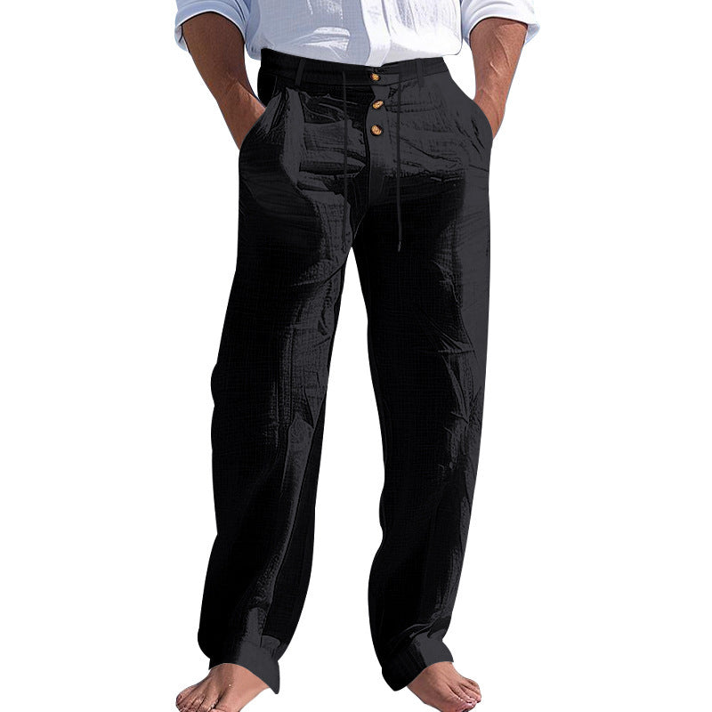 Linnen Rechte Pantalon met Hoge Taille voor Heren