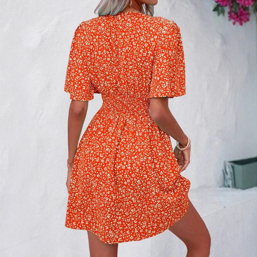 Bloemen Fit-and-Flare Jurk met Korte Mouwen voor Dames