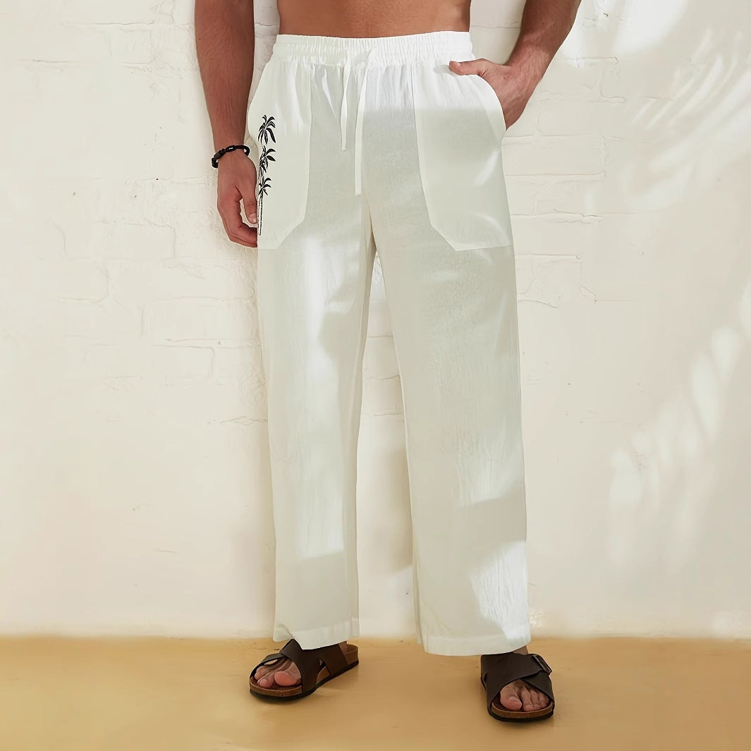 Linnen Relaxed Fit Pantalon met Zakken voor Heren