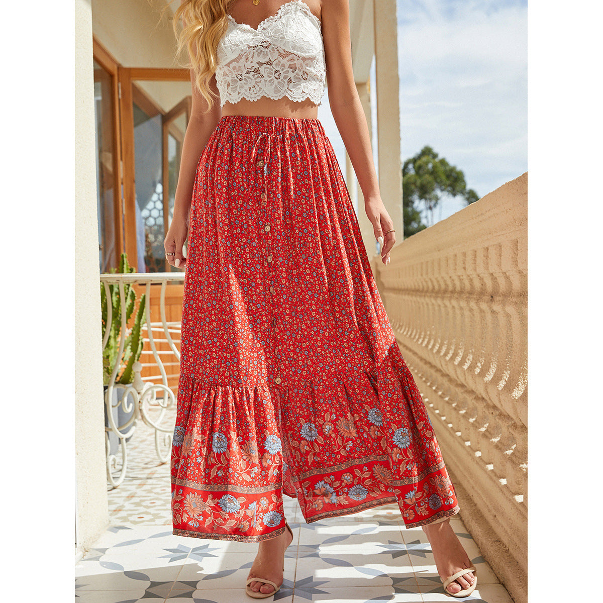 Amelie | Boho Bloemen A-Lijn Maxi Rok voor Dames