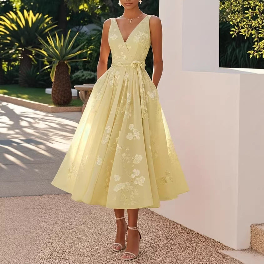 Mouwloze Maxi Jurk met V-Hals en Bloemenprint voor Dames