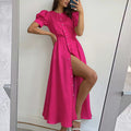 Maxi Jurk met Knoopsluiting en Beinsplit voor Dames