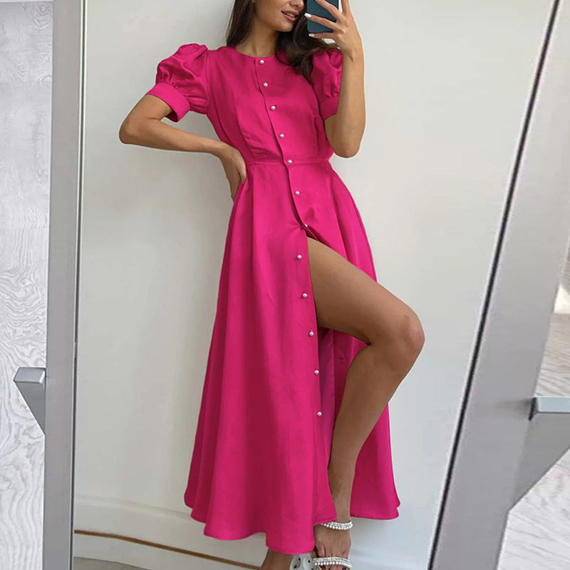 Maxi Jurk met Knoopsluiting en Beinsplit voor Dames