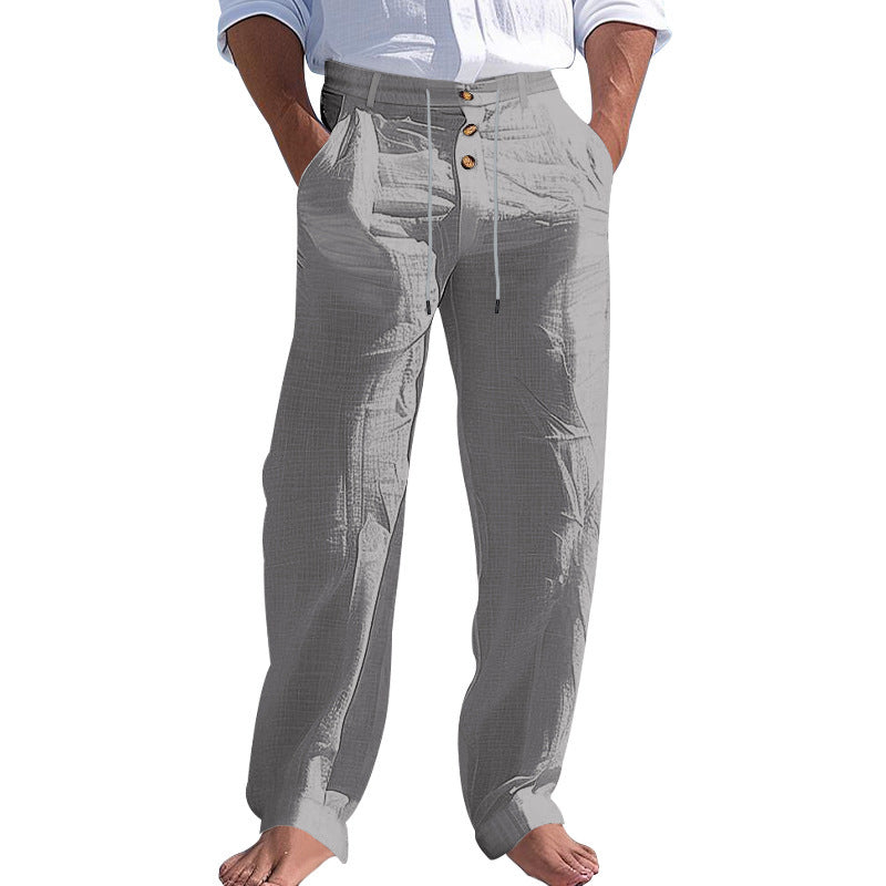 Linnen Rechte Pantalon met Hoge Taille voor Heren