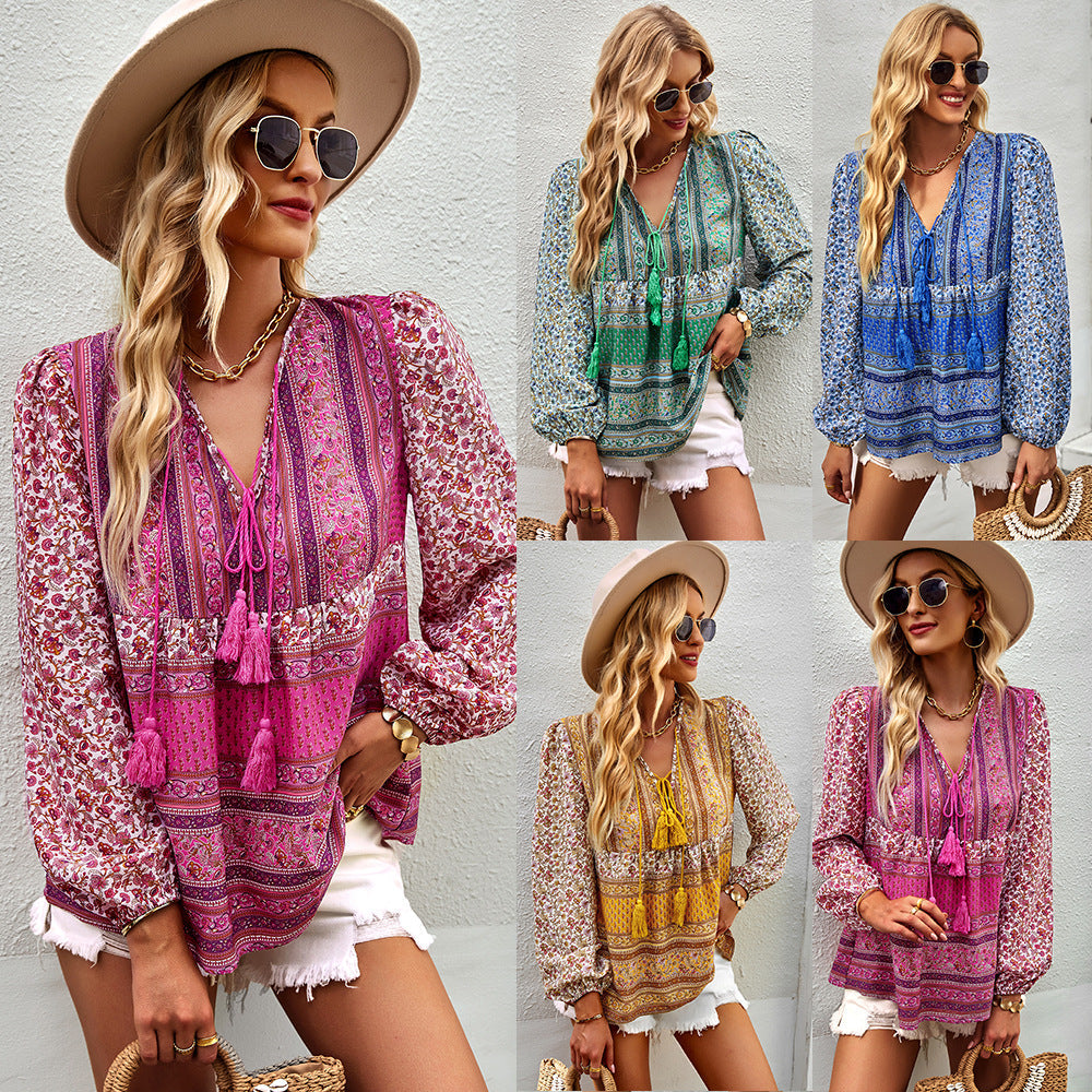 Stella | V-Hals Boho Blouse met Lange Mouwen voor Dames