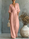 V-Hals Maxi Jumpsuit met Geplooide Details voor Dames