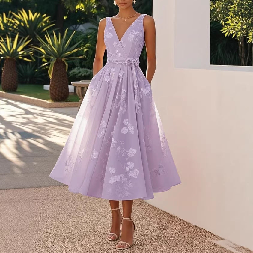 Mouwloze Maxi Jurk met V-Hals en Bloemenprint voor Dames