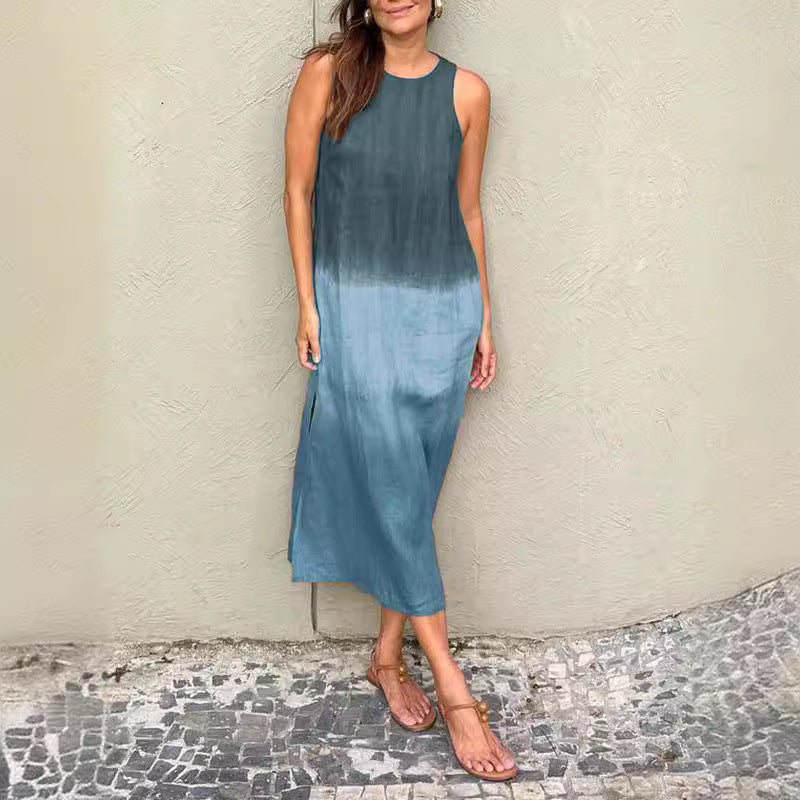 Mouwloze Linnen Maxi Jurk met Beinsplit voor Dames