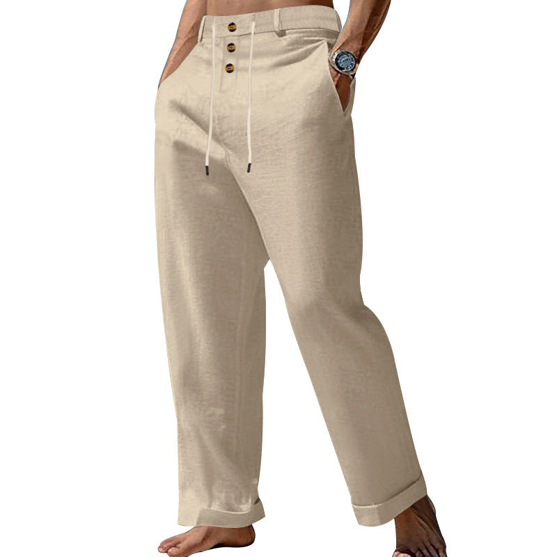 Linnen Straight Leg Pantalon met Knoopsluiting voor Heren