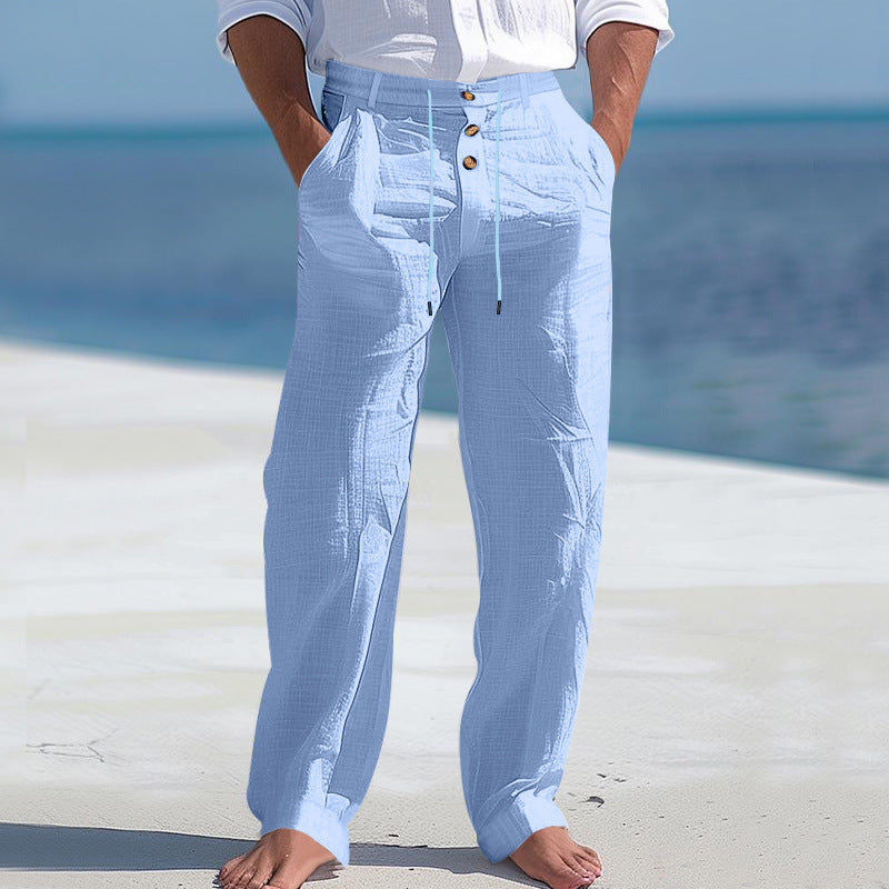 Linnen Rechte Pantalon met Hoge Taille voor Heren