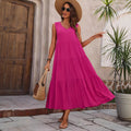 Mouwloze Maxi Jurk met V-Hals en Geplooide Volant voor Dames