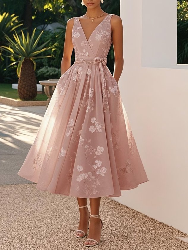 Mouwloze Maxi Jurk met V-Hals en Bloemenprint voor Dames