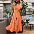 Maxi Jurk met Knoopsluiting en Beinsplit voor Dames