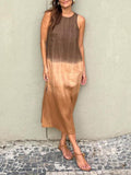 Mouwloze Linnen Maxi Jurk met Beinsplit voor Dames