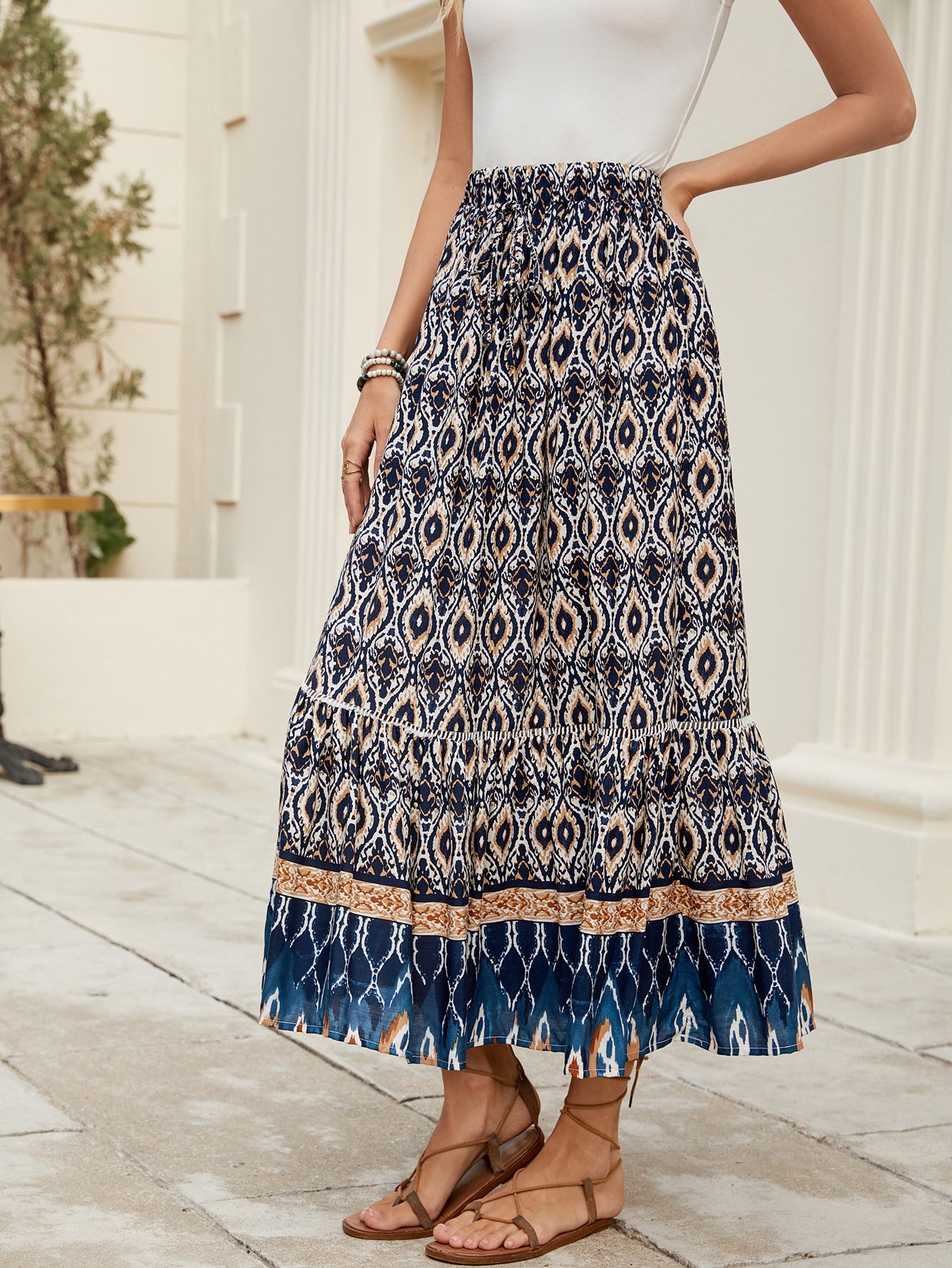 Yara | Boho Maxi Rok met Volumineuze Zoom en Elastische Taille voor Dames