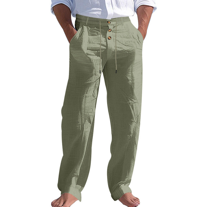 Linnen Rechte Pantalon met Hoge Taille voor Heren