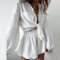 Linnen Tweedelige Set met Blouse en Shorts voor Dames