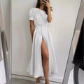 Maxi Jurk met Knoopsluiting en Beinsplit voor Dames