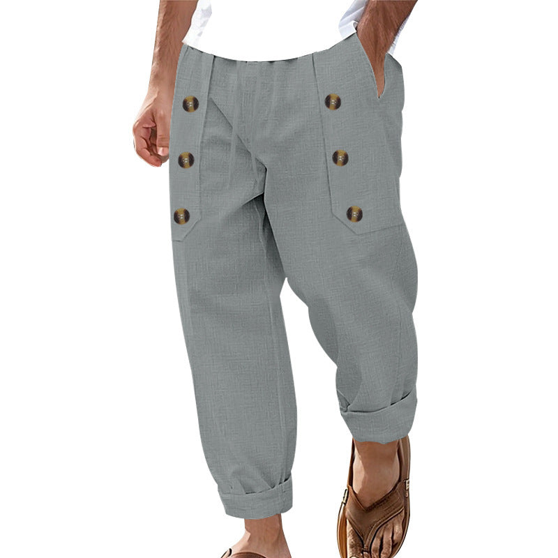 Linnen Rechte Pantalon met Zijknoppen voor Heren