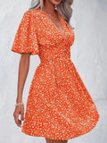 Bloemen Fit-and-Flare Jurk met Korte Mouwen voor Dames