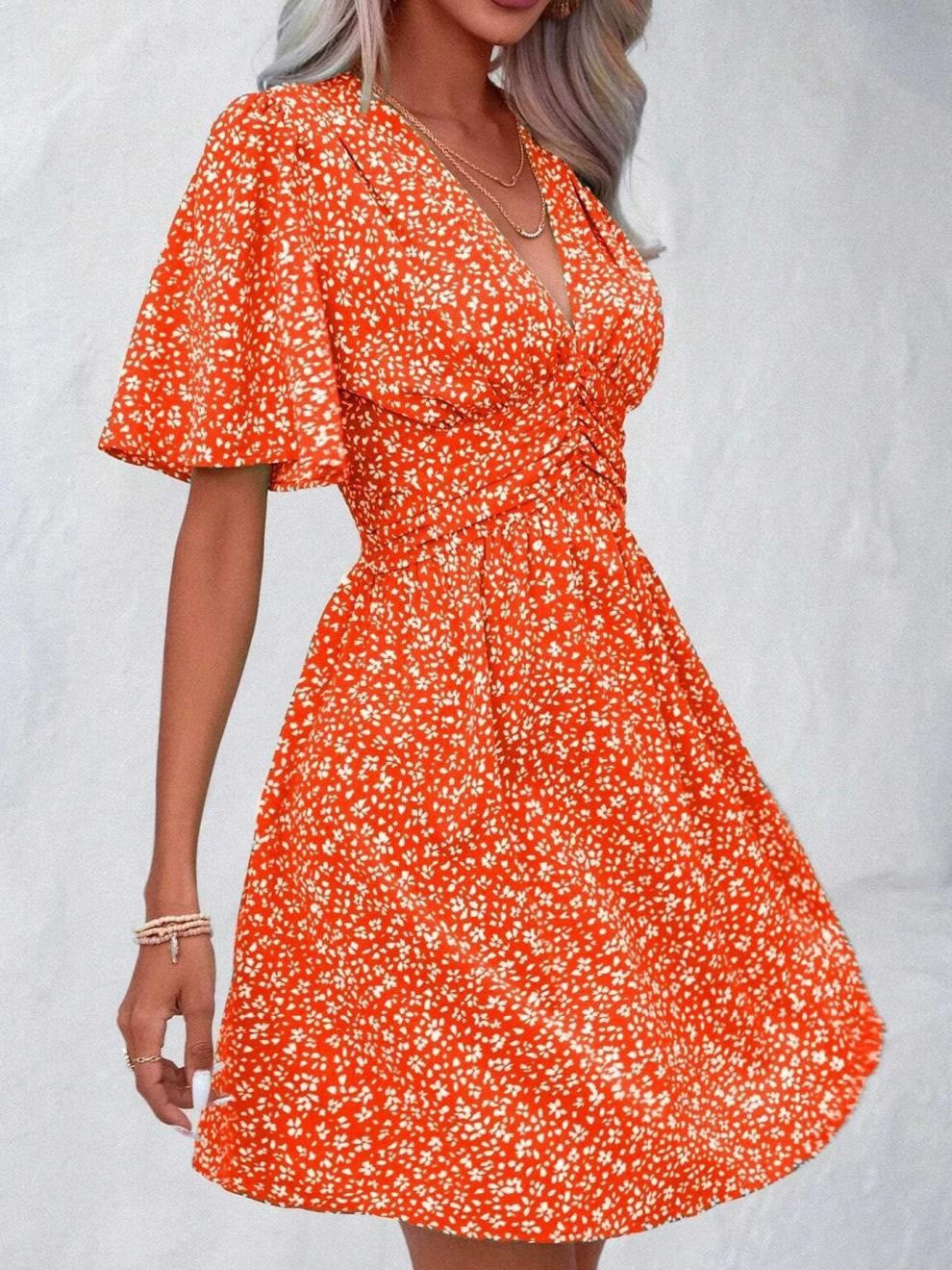 Bloemen Fit-and-Flare Jurk met Korte Mouwen voor Dames
