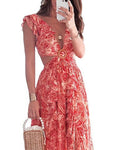Aeryn | Boho Bloemen Maxi Jurk met V-hals voor Dames