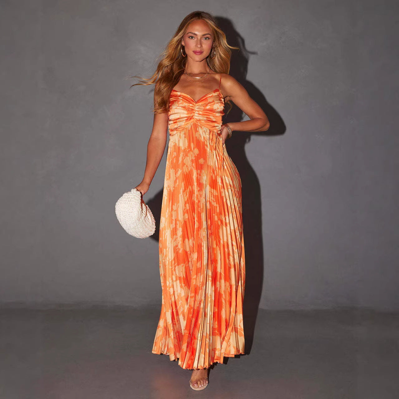 Geplooid Bloemen Maxi Jurk met Spaghettibandjes voor Dames