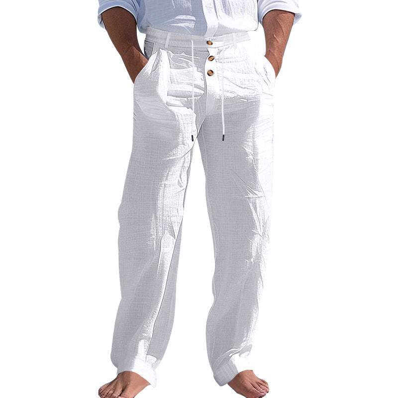 Linnen Rechte Pantalon met Hoge Taille voor Heren