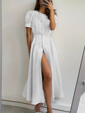 Maxi Jurk met Knoopsluiting en Beinsplit voor Dames