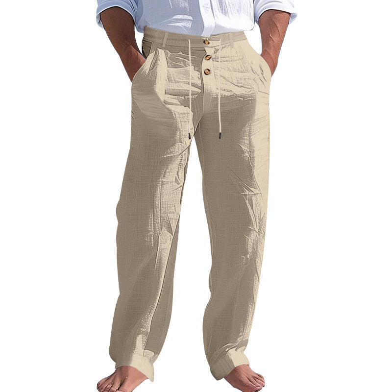 Linnen Rechte Pantalon met Hoge Taille voor Heren
