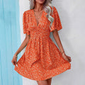 Bloemen Fit-and-Flare Jurk met Korte Mouwen voor Dames