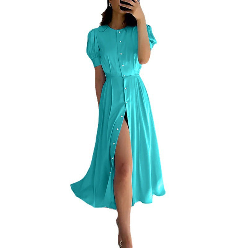 Maxi Jurk met Knoopsluiting en Beinsplit voor Dames