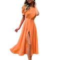Maxi Jurk met Knoopsluiting en Beinsplit voor Dames