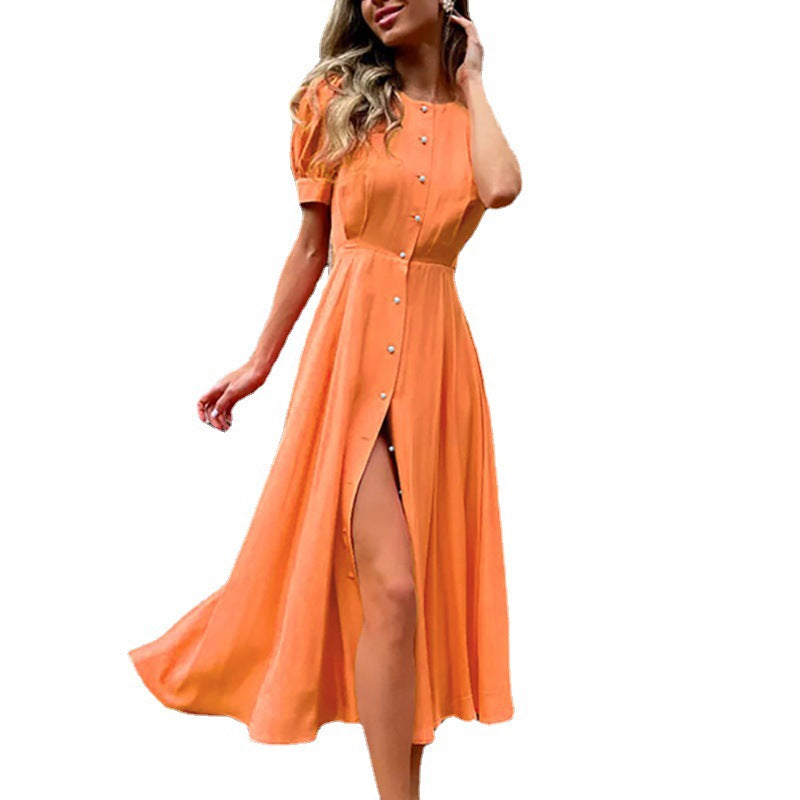 Maxi Jurk met Knoopsluiting en Beinsplit voor Dames