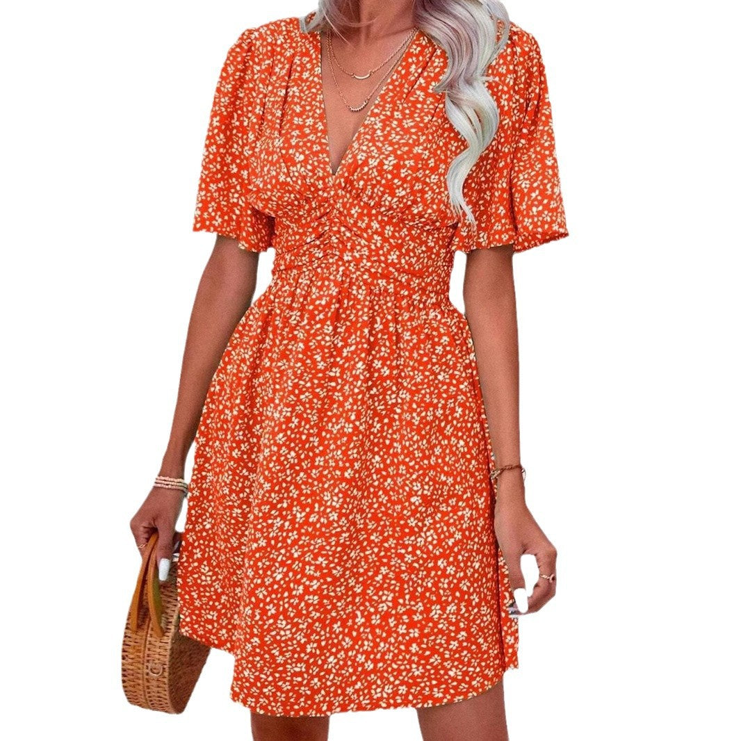 Bloemen Fit-and-Flare Jurk met Korte Mouwen voor Dames