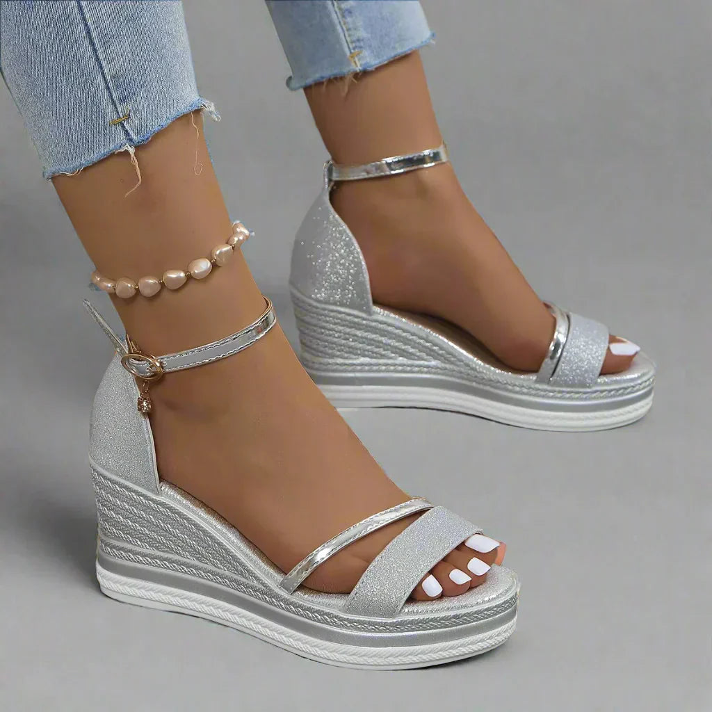 Glitter Sandalen met Sleehak en Plateauzool voor Dames