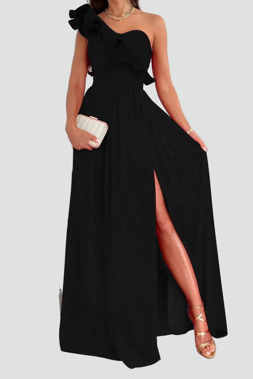 Mouwloze Maxi Jurk met Ruches en Split voor Dames